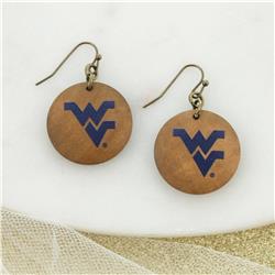 WVU Logo Wood Disc Earrings